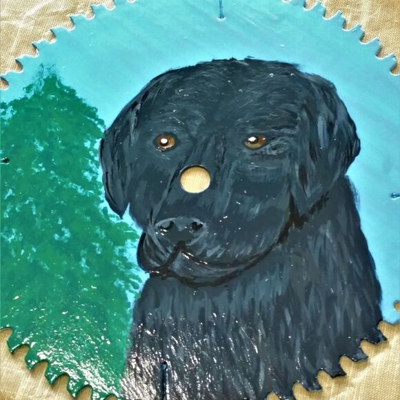 Black Labrador Original Dog Painting Lab Painting Wall Art Decorative Saw Blade - Picture 9 of 12